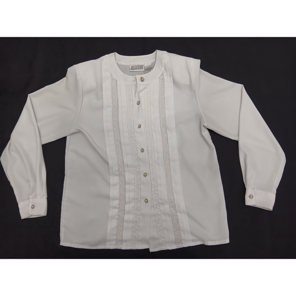 Christie & Jill White Lace Pleated Button Front Blouse Vintage 90s Size 8
